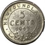 Ньюфаундленд 1943 г. C • KM# 19 • 5 центов • Георг VI • серебро • регулярный выпуск • BU