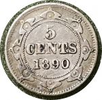 Ньюфаундленд 1890 г. • KM# 2 • 5 центов • королева Виктория • серебро • регулярный выпуск • VF