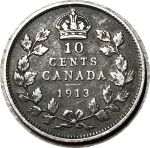 Канада 1913 г. • KM# 23 • 10 центов • Георг V • серебро • регулярный выпуск • VF