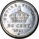 Франция 1867 г. A (Париж) KM# 808.1 • 20 сантимов • император Наполеон III • регулярный выпуск • XF