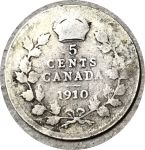 Канада 1910 г. • KM# 13 • 5 центов • Эдуард VII • серебро • регулярный выпуск • VG-
