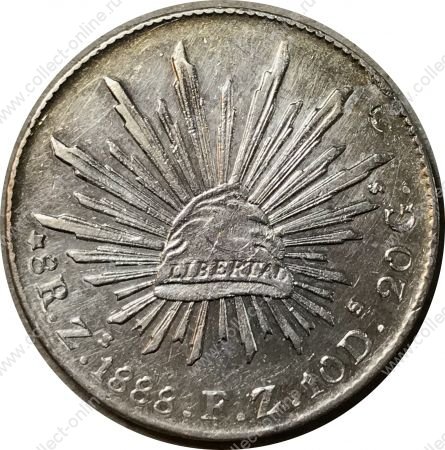 Мексика 1888 г. Zs Fz (Сакатекас) • KM# 377.13 • 8 реалов • орел • серебро • регулярный выпуск • BU- ( кат. - $220 )