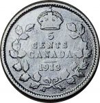 Канада 1913 г. • KM# 22 • 5 центов • Георг V • серебро • регулярный выпуск • F-