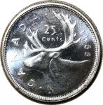 Канада 1966 г. • KM# 62 • 25 центов • Елизавета II • олень • серебро • MS BU пруфлайк