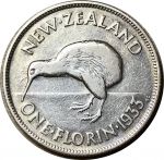 Новая Зеландия 1933 г. • KM# 4 • Флорин(2 шиллинга) • Георг V • птица киви • регулярный выпуск • VF
