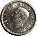 Новая Зеландия 1940 г. • KM# 9 • шиллинг • Георг VI • абориген • серебро • регулярный выпуск • MS BU ( кат. - $100 )