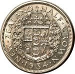 Новая Зеландия 1934 г. • KM# 5 • полкроны • Георг V • герб доминиона • серебро • регулярный выпуск • AU+ ( кат. - $75 ) 