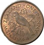 Новая Зеландия 1944 г. • KM# 13 • 1 пенни • Георг VI • птица туи • регулярный выпуск • BU* красн