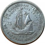 Восточно-Карибский Союз 1955 г. • KM# 6 • 25 центов • парусный корабль • регулярный выпуск • MS