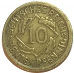 Германия 1923 г. D (Мюнхен) • KM# 33 • 10 рентенпфеннигов • колосья пшеницы • регулярный выпуск • XF ( кат. - $15 )