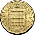 Великобритания 1955 г. • KM# 900 • 3 пенса • Елизавета II • регулярный выпуск • BU- ( кат. - $10- )