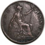 Великобритания 1911 г. • KM# 810 • 1 пенни • Георг V • регулярный выпуск(первый год) • XF- ( кат. - $20 )