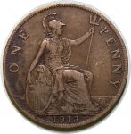 Великобритания 1913 г. • KM# 810 • 1 пенни • Георг V • регулярный выпуск • VF+