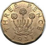 Великобритания 1937 г. • KM# 849 • 3 пенса • первый год чеканки типа • Георг VI • армерия • регулярный выпуск • AU+ ( кат. - $10 )