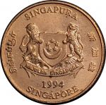 Сингапур 1994 г. • KM# 98 • 1 цент • герб Сингапура • регулярный выпуск • MS BU