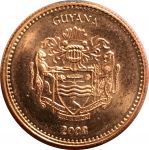 Гайана 2008 г. • KM# 50 • 1 долар • государственный герб • рис • регулярный выпуск • MS BU