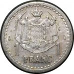 Монако 1943 г. KM# 120 • 1 франк • Луи II • герб княжества • регулярный выпуск • AU
