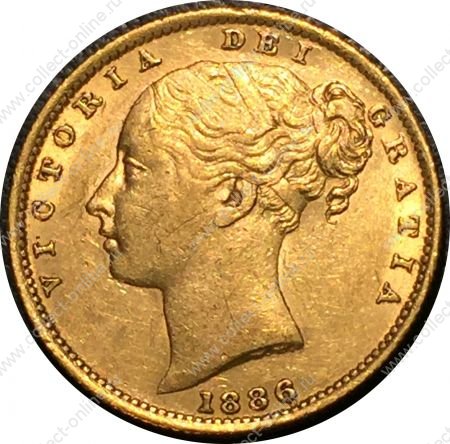 Австралия 1886 г. S • KM# 6 • соверен • королева Виктория • королевский герб • золото 917 - 7.99 гр. • регулярный выпуск • AU+