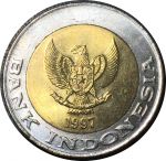 Индонезия 1993-2000 гг. • KM# 56 • 1000 рупий • герб Индонезии • пальма • регулярный выпуск • BU ( кат.- $5-$6 )
