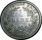 Германия 1876 г. J (Гамбург) • KM# 7 • 1 марка • (серебро) • Имперский орел • регулярный выпуск • AU+ ( кат. - $400- )