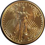США 2001 г. • KM# 217 • 10 долларов • стоящая "Свобода" • золото 916,7 - 8.48 гр. • MS BU Люкс!!