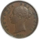 Великобритания 1853/2 г. • KM# 726 • полпенни • королева Виктория • регулярный выпуск • XF-40 слаб NNC ( кат. - $225 ) 
