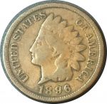США 1896 г. • KM# 90a • 1 цент • "Индеец" • регулярный выпуск • F-VF