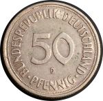 Германия • ФРГ 1950 г. D (Мюнхен) • KM# 109.1 • 50 пфеннигов • регулярный выпуск • AU