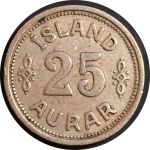 Исландия 1940 г. • KM# 2.2 • 25 эйре • государственный герб • регулярный выпуск(год-тип) • XF