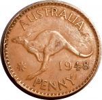 Австралия 1948 г. (m) • KM# 36 • 1 пенни • Георг VI • кенгуру • регулярный выпуск • AU* ( кат.- $10+ )
