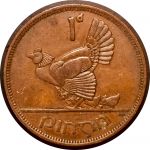 Ирландия 1942 г. • KM# 11 • 1 пенни • арфа • курица • регулярный выпуск • XF+