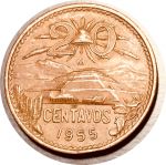 Мексика 1955 г. • KM# 439 • 20 сентаво • пирамида Солнца • регулярный выпуск • AU ( кат. - $30 )