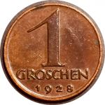 Австрия 1928 г. • KM# 2836 • 1 грош • орел • регулярный выпуск • AU+