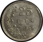 Люксембург 1927 г. • KM# 37 • 25 сантимов • герб княжества • регулярный выпуск(год-тип) • MS BU ( кат. - $20 )