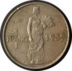 Люксембург 1939 г. • KM# 44 • 1 франк • женщина с пшеницей • регулярный выпуск(год-тип) • XF-AU
