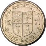 Маврикий 1971 г. • KM# 35.1 • 1 рупия • Елизавета II • герб колонии • регулярный выпуск • AU