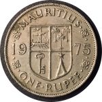 Маврикий 1975 г. • KM# 35.1 • 1 рупия • Елизавета II • герб колонии • регулярный выпуск • XF-AU
