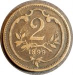 Австрия 1899 г. • KM# 2801 • 2 геллера • герб • регулярный выпуск • VF