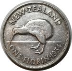 Новая Зеландия 1934 г. • KM# 4 • Флорин(2 шиллинга) • Георг V • птица киви • регулярный выпуск • XF-