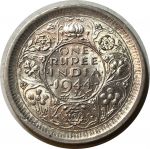 Британская Индия 1944 г. (Бомбей) • KM# 557.1 • 1 рупия • Георг VI • серебро • регулярный выпуск • AU