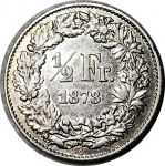 Швейцария 1878 г. B (Берн) • KM# 23 • ½ франка • серебро • регулярный выпуск • XF ( кат. - $375 ) 