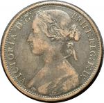 Великобритания 1867 г. • KM# 749.2 • 1 пенни • королева Виктория • регулярный выпуск • VF+ ( кат. - $50+ )
