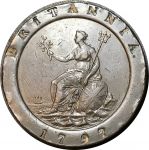 Великобритания 1797 г. • KM# 619 • 2 пенса • Георг III • регулярный выпуск • XF+ ( кат. - $600 )