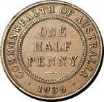 Австралия 1936 г. • KM# 22 • ½ пенни • Георг V • регулярный выпуск • XF+