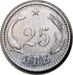 Дания 1874 г. • KM# 796.1 • 25 эре • Кристиан IX • серебро • регулярный выпуск • XF-