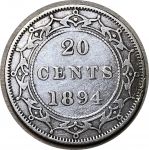 Ньюфаундленд 1894 г. • KM# 4 • 20 центов • королева Виктория • серебро • регулярный выпуск • VF