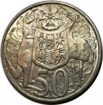 Австралия 1966 г. • KM# 67 • 50 центов • Елизавета II • кенгуру и страус • серебро • регулярный выпуск • MS BU-