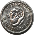 Австралия 1944 г. S • KM# 39 • 1 шиллинг • Георг VI • баран • серебро • регулярный выпуск • AU+