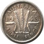 Австралия 1943 г. S • KM# 37 • 3 пенса • Георг VI • регулярный выпуск • AU
