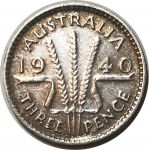 Австралия 1940 г. • KM# 37 • 3 пенса • серебро • Георг VI • регулярный выпуск • XF-